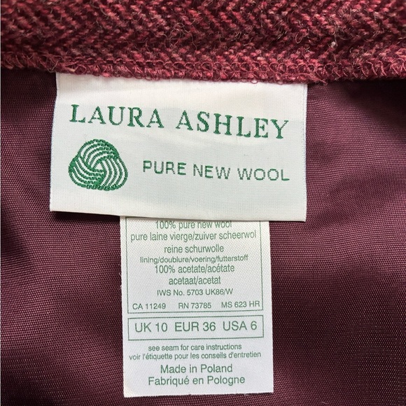 Laura Ashley Wool Maxi Pencil Skirt Herringbone Pattern Pink Burgundy Size 6 - Picture 10 of 10